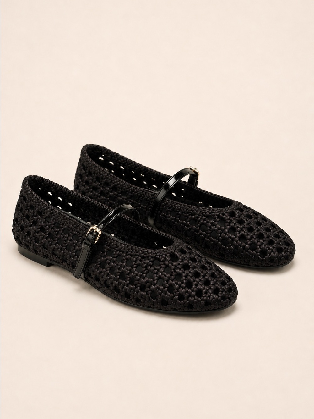 NEW ZARA Black Woven Mary Jane Ballet Flats Size 39